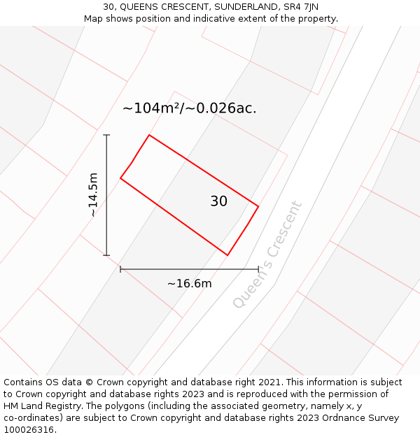 30, QUEENS CRESCENT, SUNDERLAND, SR4 7JN: Plot and title map