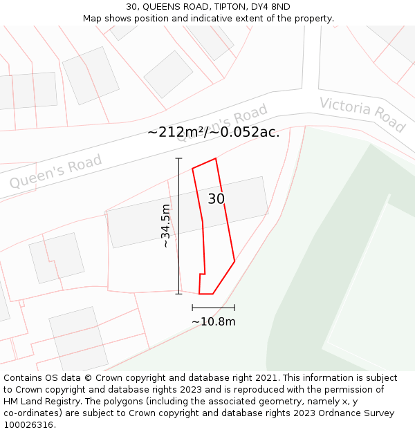 30, QUEENS ROAD, TIPTON, DY4 8ND: Plot and title map