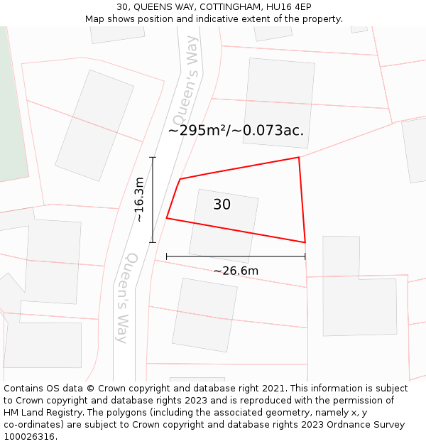 30, QUEENS WAY, COTTINGHAM, HU16 4EP: Plot and title map