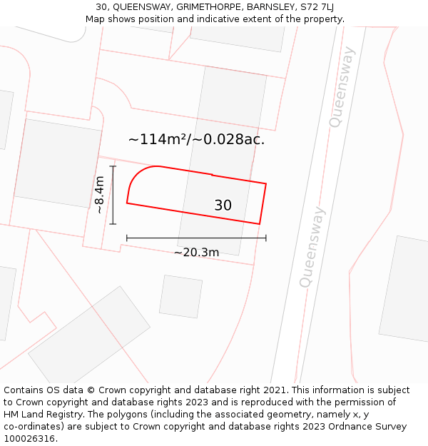 30, QUEENSWAY, GRIMETHORPE, BARNSLEY, S72 7LJ: Plot and title map