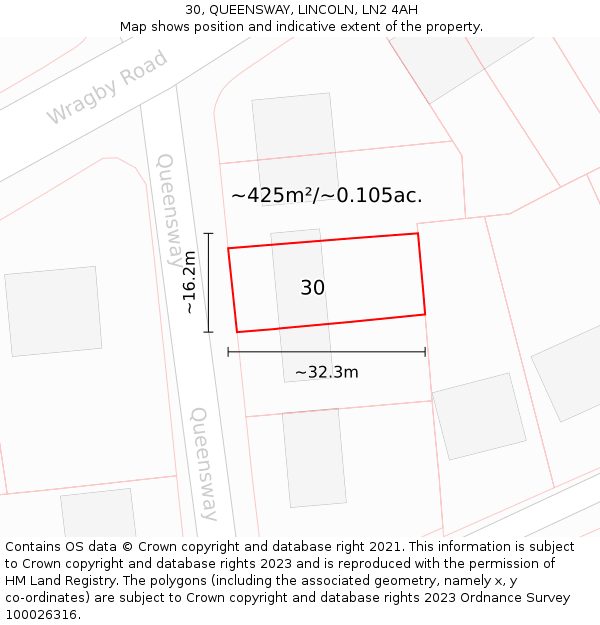 30, QUEENSWAY, LINCOLN, LN2 4AH: Plot and title map