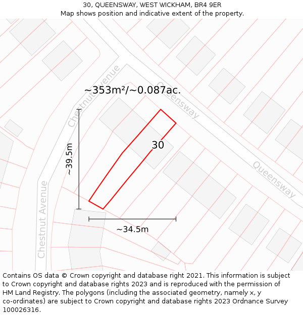 30, QUEENSWAY, WEST WICKHAM, BR4 9ER: Plot and title map