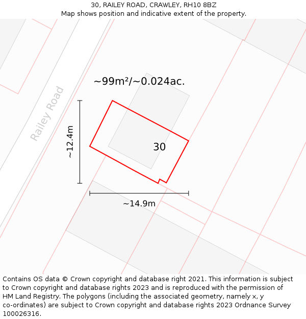 30, RAILEY ROAD, CRAWLEY, RH10 8BZ: Plot and title map
