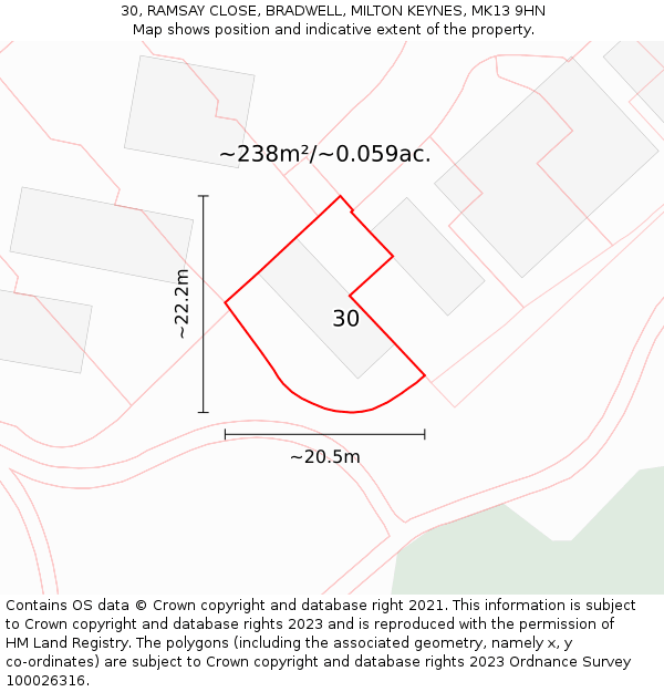 30, RAMSAY CLOSE, BRADWELL, MILTON KEYNES, MK13 9HN: Plot and title map