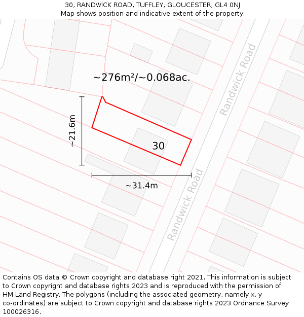 30, RANDWICK ROAD, TUFFLEY, GLOUCESTER, GL4 0NJ: Plot and title map