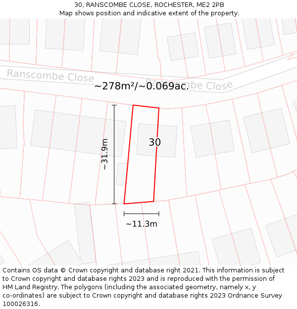 30, RANSCOMBE CLOSE, ROCHESTER, ME2 2PB: Plot and title map