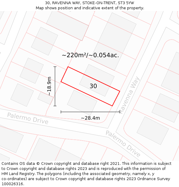 30, RAVENNA WAY, STOKE-ON-TRENT, ST3 5YW: Plot and title map