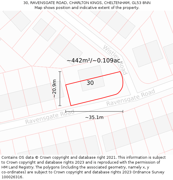 30, RAVENSGATE ROAD, CHARLTON KINGS, CHELTENHAM, GL53 8NN: Plot and title map