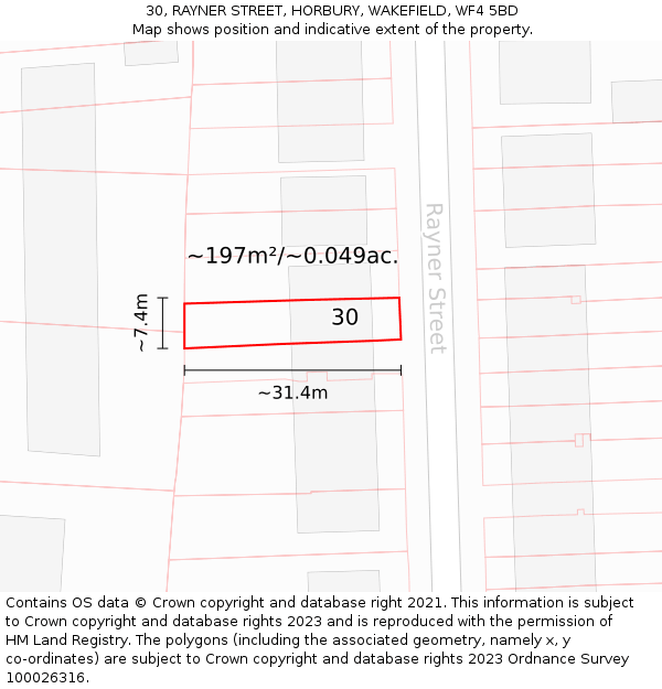 30, RAYNER STREET, HORBURY, WAKEFIELD, WF4 5BD: Plot and title map