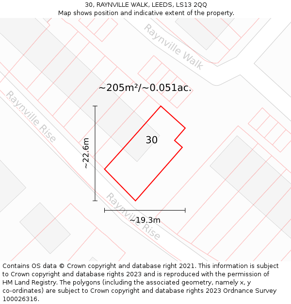 30, RAYNVILLE WALK, LEEDS, LS13 2QQ: Plot and title map