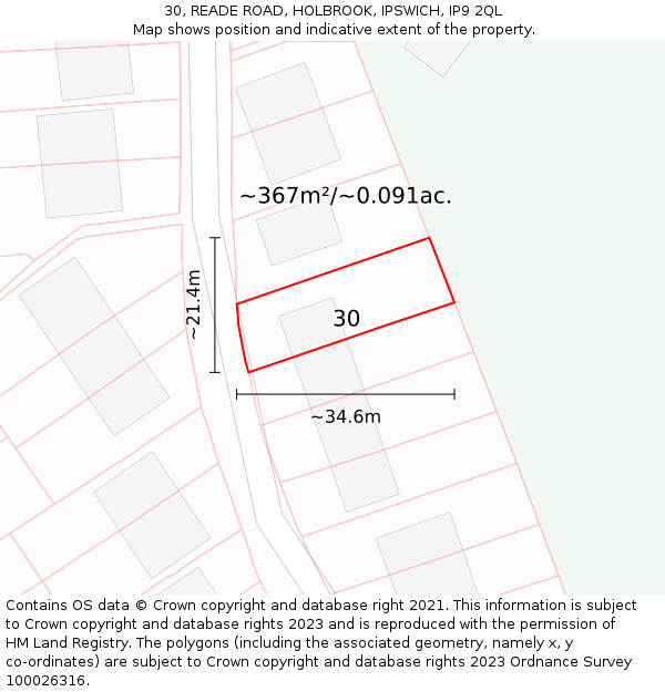 30, READE ROAD, HOLBROOK, IPSWICH, IP9 2QL: Plot and title map
