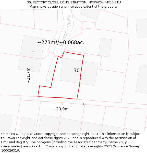 30, RECTORY CLOSE, LONG STRATTON, NORWICH, NR15 2TU: Plot and title map