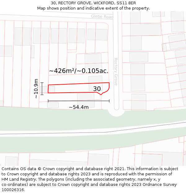 30, RECTORY GROVE, WICKFORD, SS11 8ER: Plot and title map