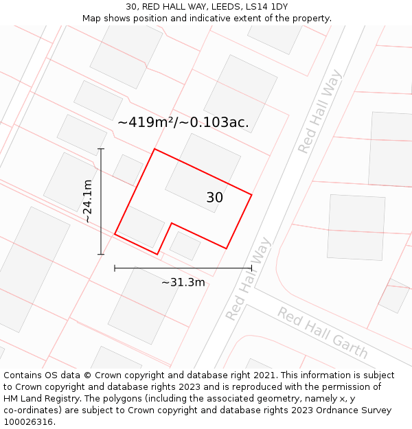 30, RED HALL WAY, LEEDS, LS14 1DY: Plot and title map