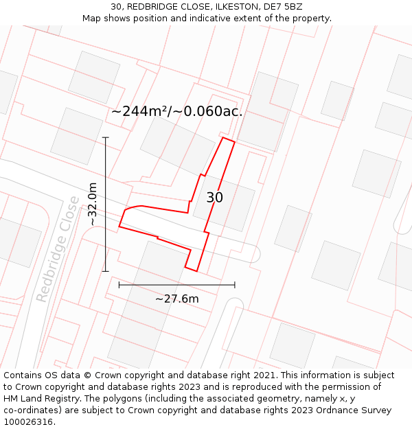 30, REDBRIDGE CLOSE, ILKESTON, DE7 5BZ: Plot and title map