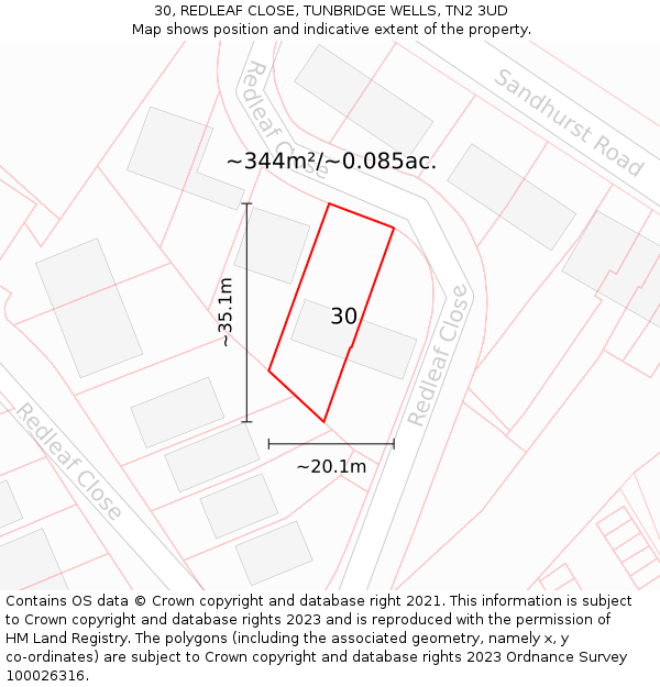 30, REDLEAF CLOSE, TUNBRIDGE WELLS, TN2 3UD: Plot and title map