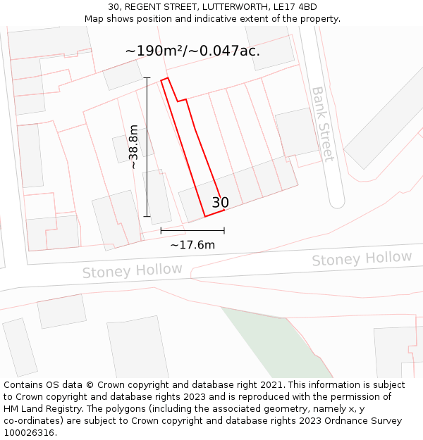 30, REGENT STREET, LUTTERWORTH, LE17 4BD: Plot and title map