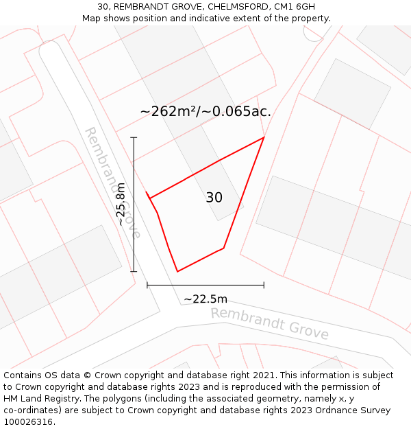 30, REMBRANDT GROVE, CHELMSFORD, CM1 6GH: Plot and title map