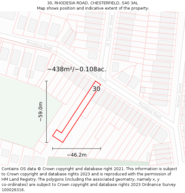 30, RHODESIA ROAD, CHESTERFIELD, S40 3AL: Plot and title map
