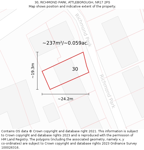 30, RICHMOND PARK, ATTLEBOROUGH, NR17 2PS: Plot and title map
