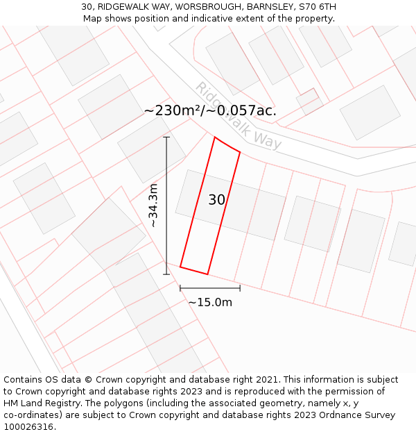 30, RIDGEWALK WAY, WORSBROUGH, BARNSLEY, S70 6TH: Plot and title map