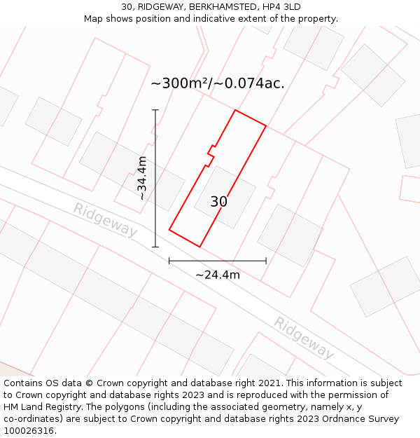 30, RIDGEWAY, BERKHAMSTED, HP4 3LD: Plot and title map