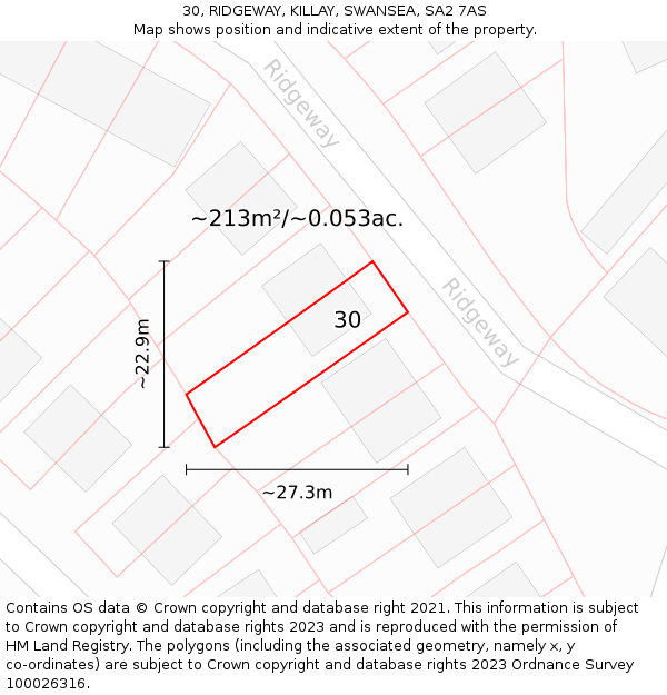 30, RIDGEWAY, KILLAY, SWANSEA, SA2 7AS: Plot and title map