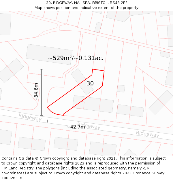 30, RIDGEWAY, NAILSEA, BRISTOL, BS48 2EF: Plot and title map