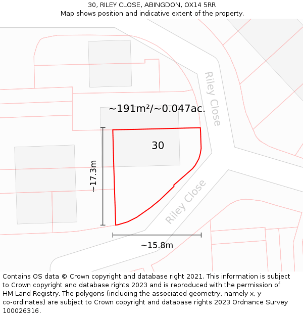 30, RILEY CLOSE, ABINGDON, OX14 5RR: Plot and title map