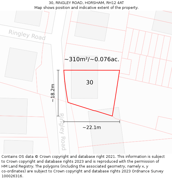 30, RINGLEY ROAD, HORSHAM, RH12 4AT: Plot and title map