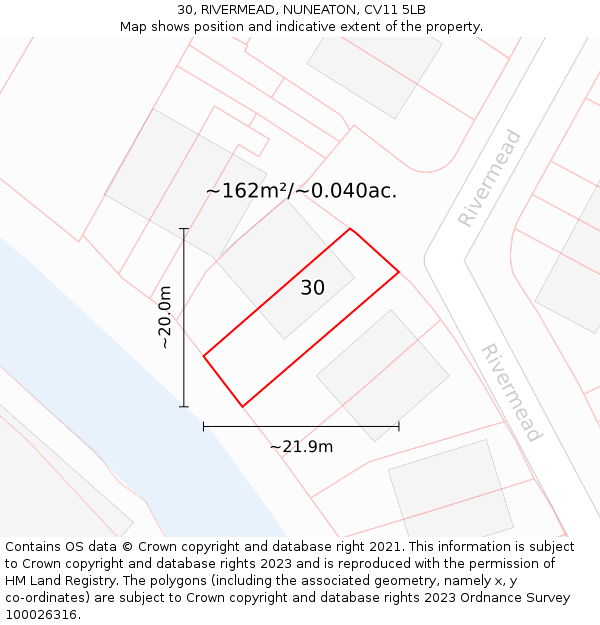 30, RIVERMEAD, NUNEATON, CV11 5LB: Plot and title map