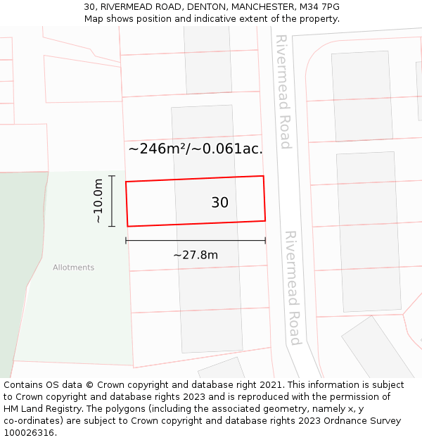 30, RIVERMEAD ROAD, DENTON, MANCHESTER, M34 7PG: Plot and title map