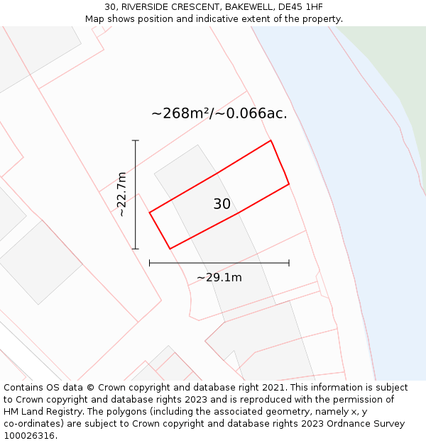 30, RIVERSIDE CRESCENT, BAKEWELL, DE45 1HF: Plot and title map