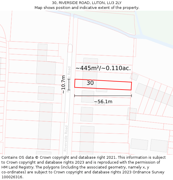30, RIVERSIDE ROAD, LUTON, LU3 2LY: Plot and title map