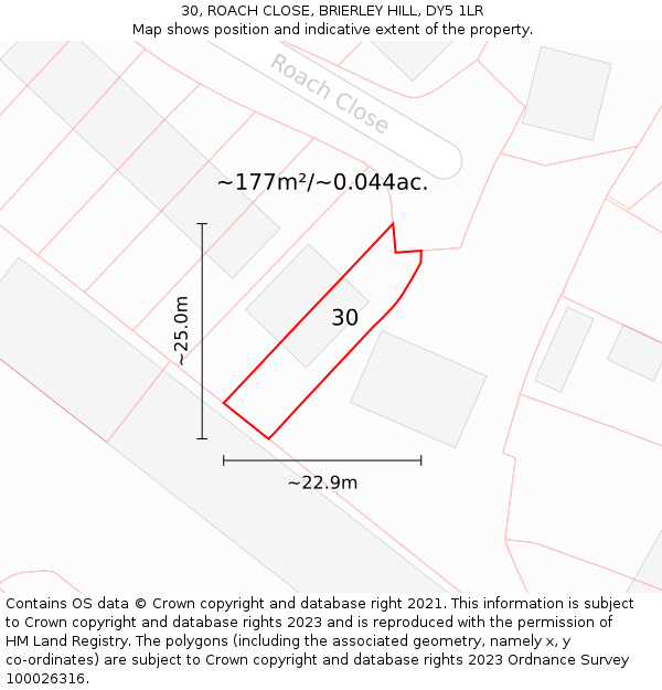 30, ROACH CLOSE, BRIERLEY HILL, DY5 1LR: Plot and title map