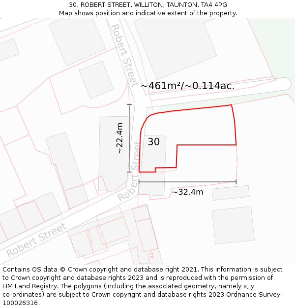 30, ROBERT STREET, WILLITON, TAUNTON, TA4 4PG: Plot and title map