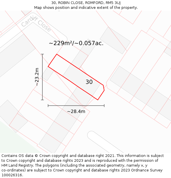 30, ROBIN CLOSE, ROMFORD, RM5 3UJ: Plot and title map