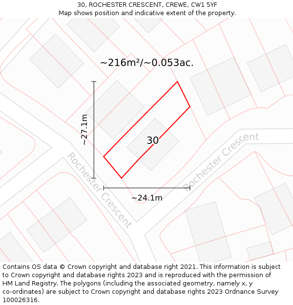 30, ROCHESTER CRESCENT, CREWE, CW1 5YF: Plot and title map