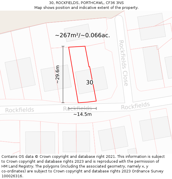 30, ROCKFIELDS, PORTHCAWL, CF36 3NS: Plot and title map