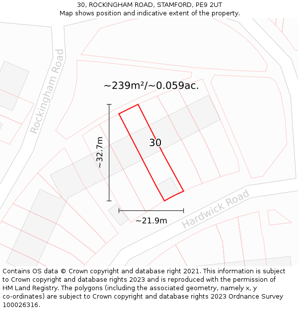 30, ROCKINGHAM ROAD, STAMFORD, PE9 2UT: Plot and title map
