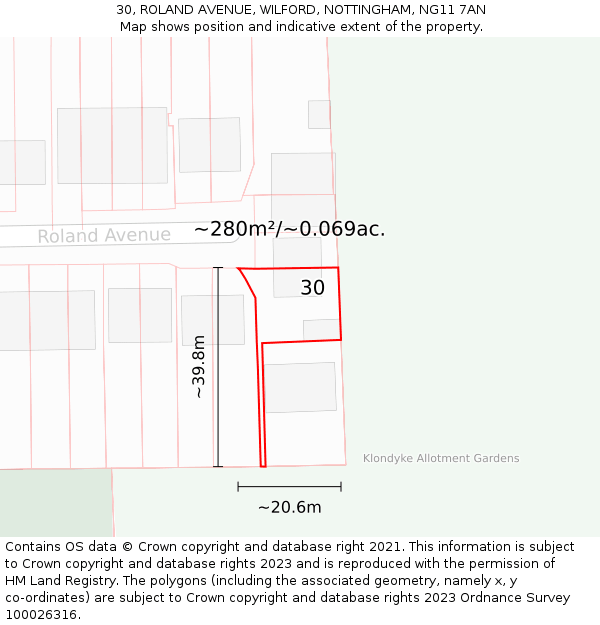 30, ROLAND AVENUE, WILFORD, NOTTINGHAM, NG11 7AN: Plot and title map
