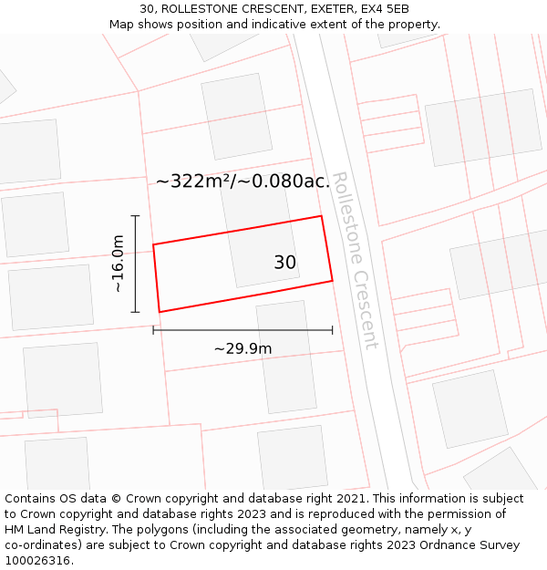 30, ROLLESTONE CRESCENT, EXETER, EX4 5EB: Plot and title map