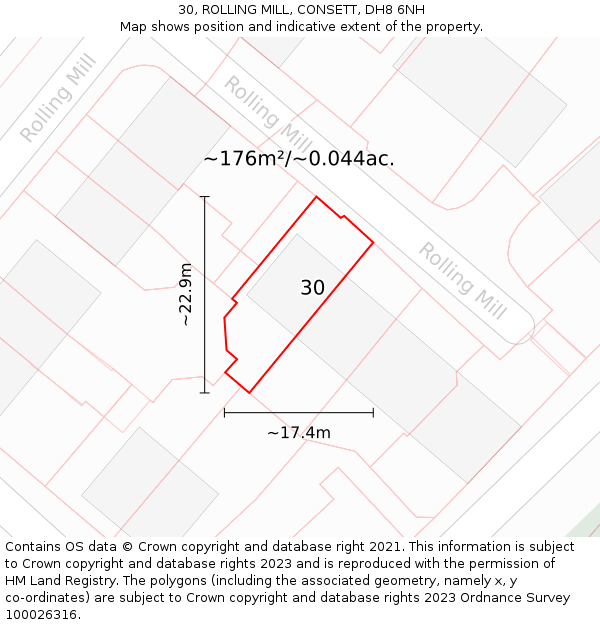 30, ROLLING MILL, CONSETT, DH8 6NH: Plot and title map