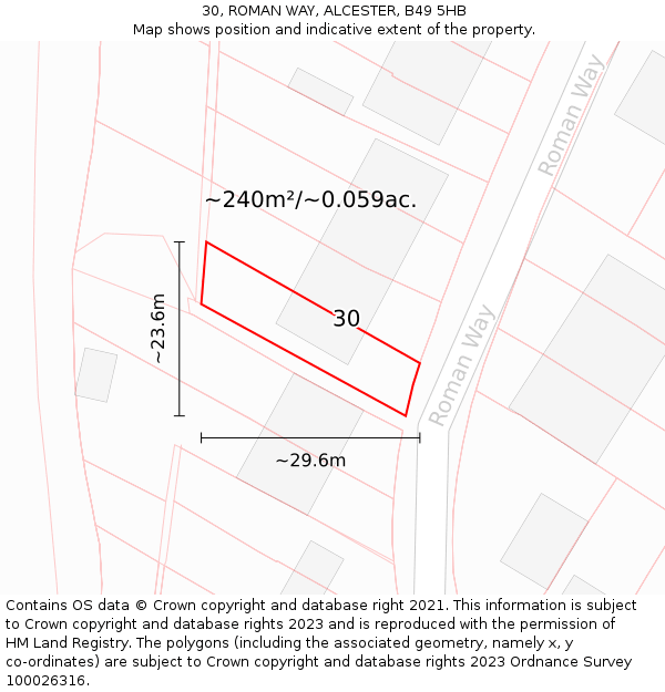 30, ROMAN WAY, ALCESTER, B49 5HB: Plot and title map