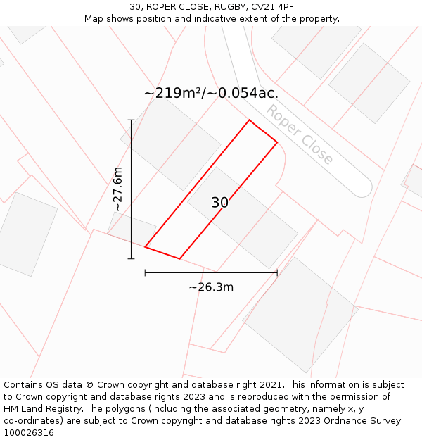 30, ROPER CLOSE, RUGBY, CV21 4PF: Plot and title map