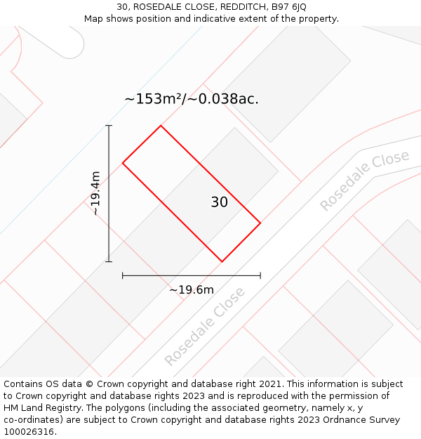 30, ROSEDALE CLOSE, REDDITCH, B97 6JQ: Plot and title map