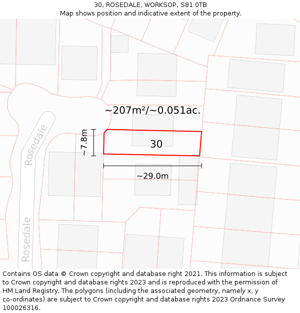 30, ROSEDALE, WORKSOP, S81 0TB: Plot and title map