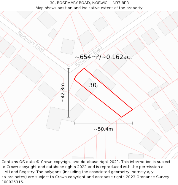 30, ROSEMARY ROAD, NORWICH, NR7 8ER: Plot and title map
