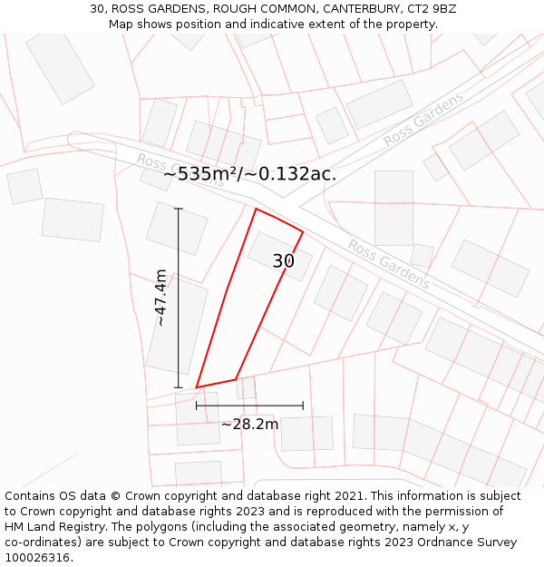 30, ROSS GARDENS, ROUGH COMMON, CANTERBURY, CT2 9BZ: Plot and title map