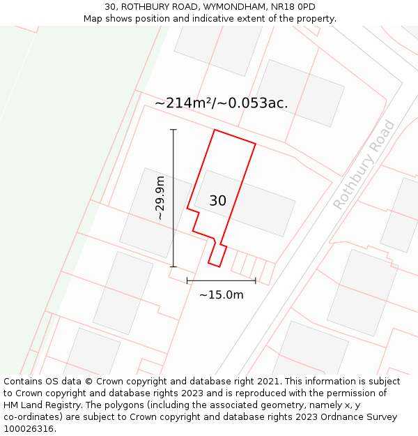 30, ROTHBURY ROAD, WYMONDHAM, NR18 0PD: Plot and title map
